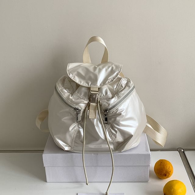 Plain Drawstring Buckled Backpack