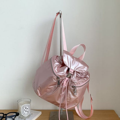 Plain Drawstring Buckled Backpack