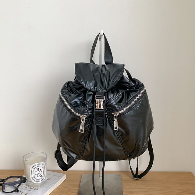 Plain Drawstring Buckled Backpack