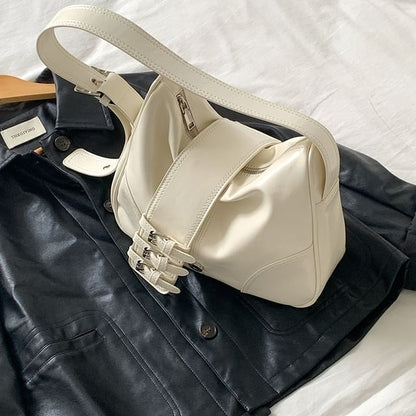 Plain Buckled Faux Leather Shoulder Bag