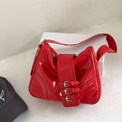 Plain Buckled Faux Leather Shoulder Bag