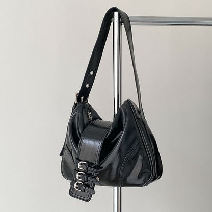 Plain Buckled Faux Leather Shoulder Bag