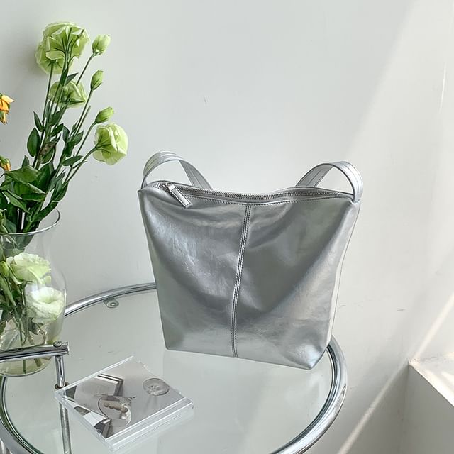 Plain Faux Leather Tote Bag