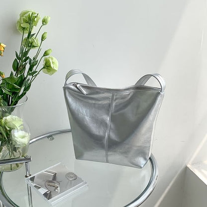 Plain Faux Leather Tote Bag