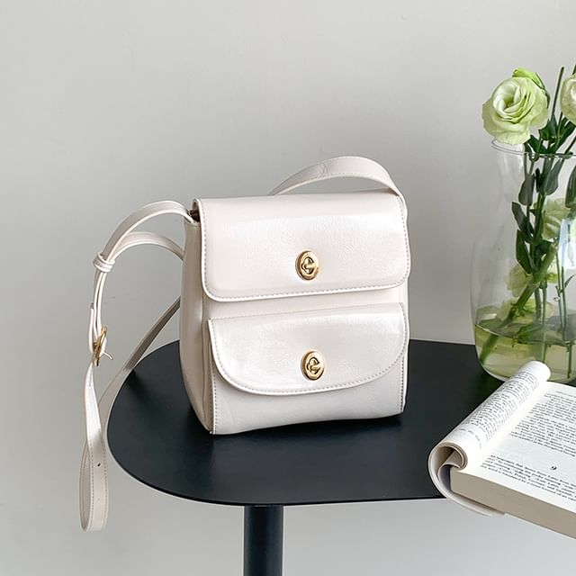 Plain Faux Leather Flap Crossbody Bag