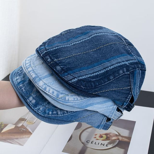 Flat Cap Washed Denim Striped