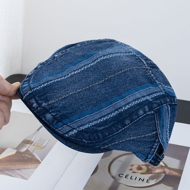 Flat Cap Washed Denim Striped