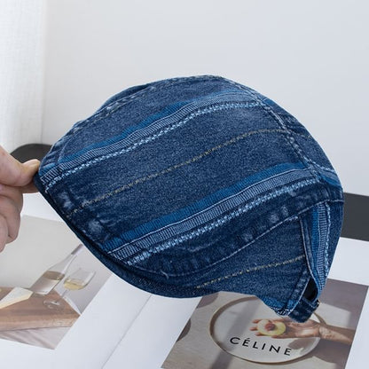 Flat Cap Washed Denim Striped