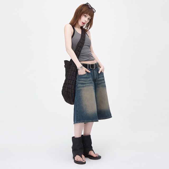 Low Rise Washed Denim Jorts