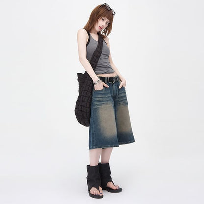 Low Rise Washed Denim Jorts