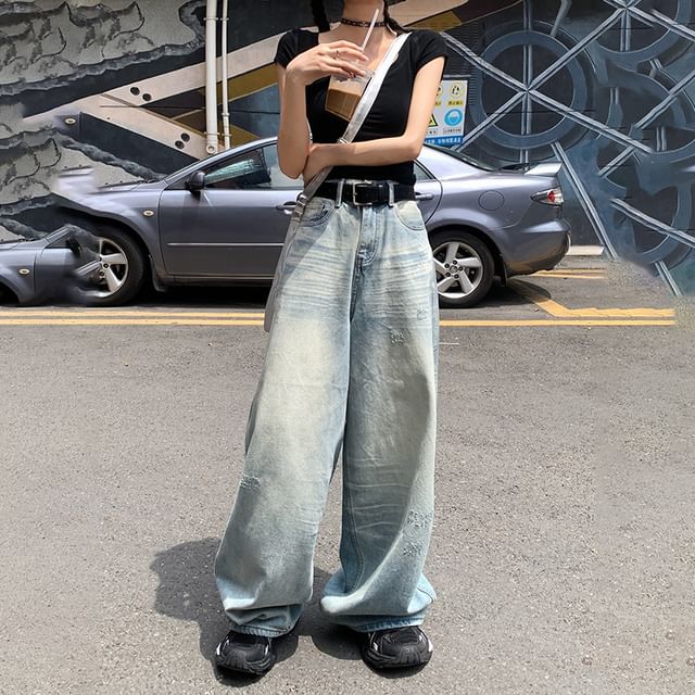Mid Rise Washed Distressed Denim Shorts (Various Designs)