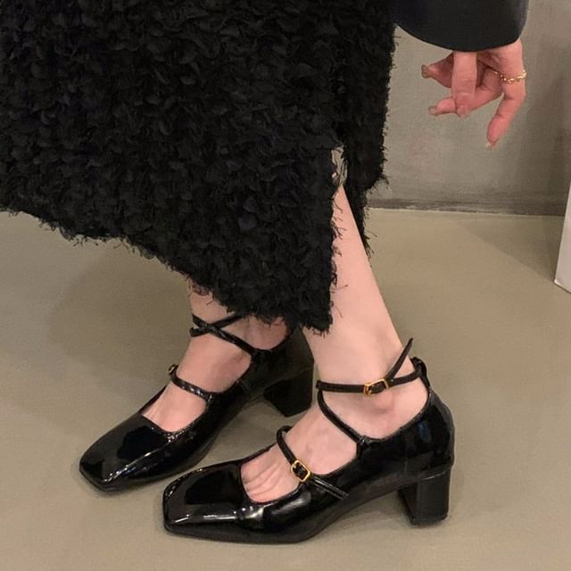 Chunky Heel Square-Toe Mary Jane Shoes