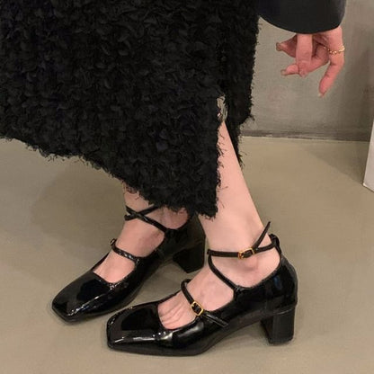 Chunky Heel Square-Toe Mary Jane Shoes