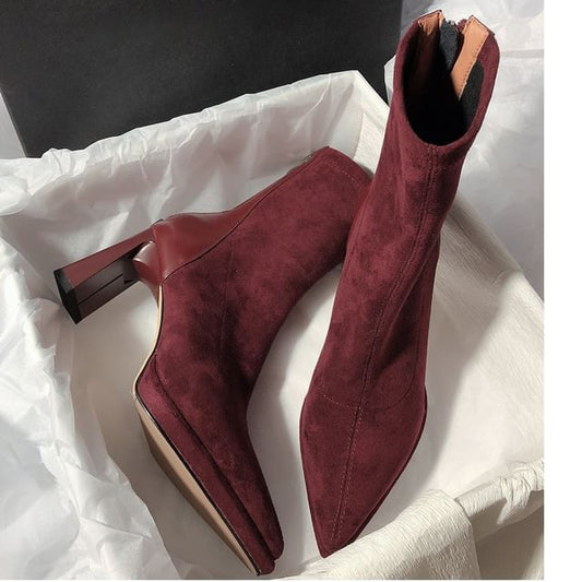 Pointy Chunky Heel Short Boots