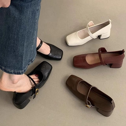 Square-Toe Chunky Heel Mary Jane Shoes