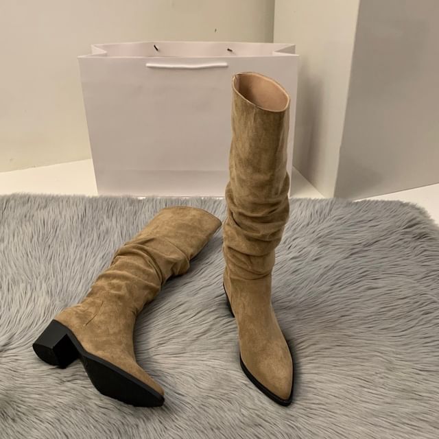 Pointy Chunky Heel Tall Boots