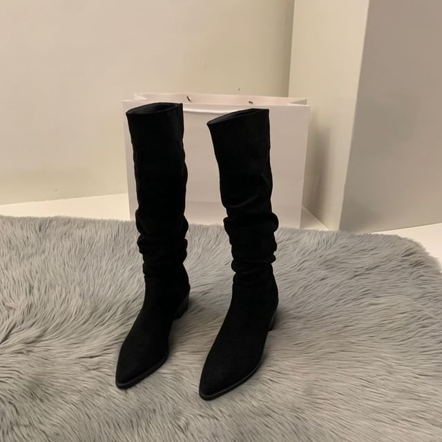 Pointy Chunky Heel Tall Boots