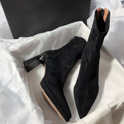 Pointy Chunky Heel Short Boots