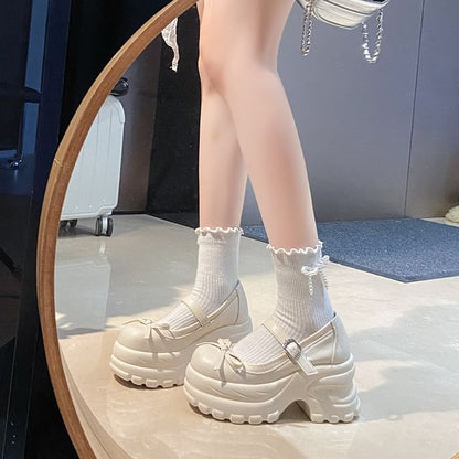 Platform Bow Accent Faux Leather Mary Jane Shoes