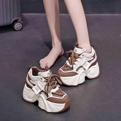 Hidden Wedge Applique Lace-Up Faux Leather Sneakers