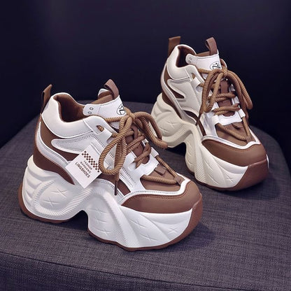 Hidden Wedge Applique Lace-Up Faux Leather Sneakers