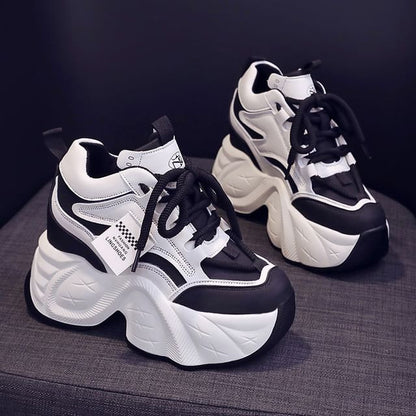 Hidden Wedge Applique Lace-Up Faux Leather Sneakers