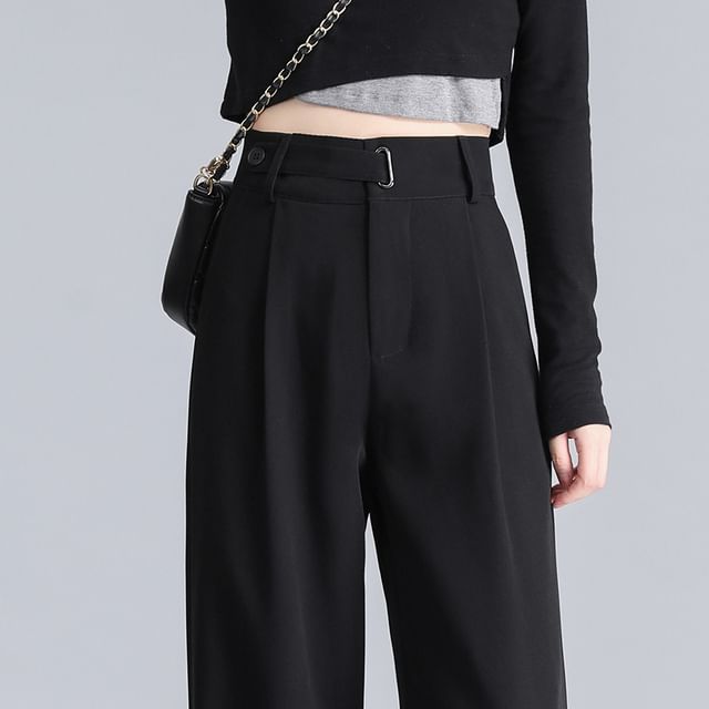 High Waist Plain Straight Leg Suit Pants