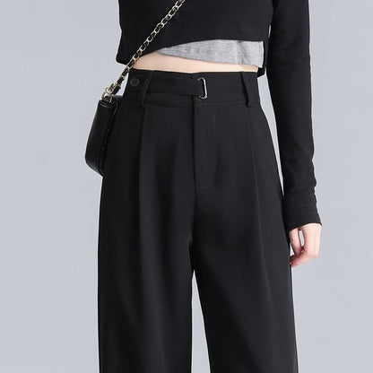 High Waist Plain Straight Leg Suit Pants