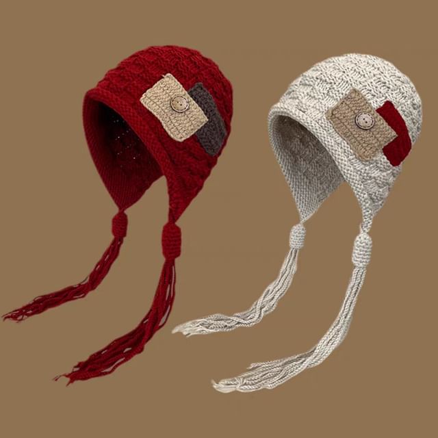 Color Block Tassel Beanie