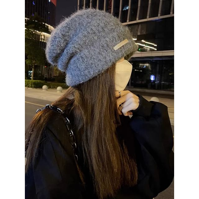 Plain Fuzzy Knit Beanie