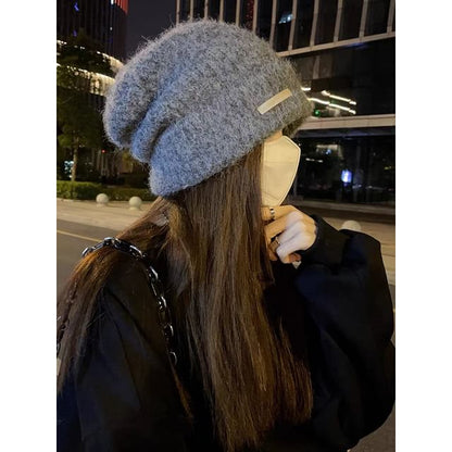 Plain Fuzzy Knit Beanie
