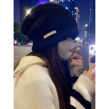 Plain Fuzzy Knit Beanie