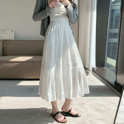 High Waist Plain Lace Panel Midi A