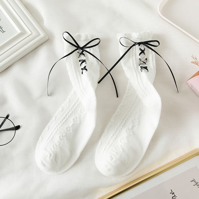 Plain Lace-Up Crew Socks