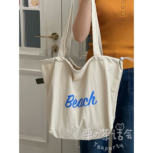 Lettering Print Drawstring Tote Bag / Bag Charm / Set