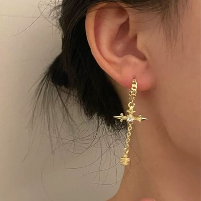 Cross Rhinestone Drop Earrings