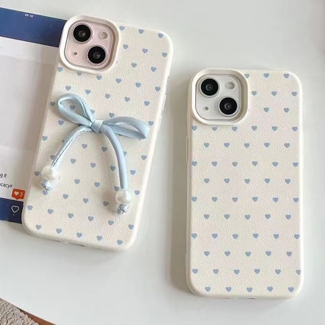 Phone / Bow Faux Case Decoration Leather Set Adhesive Heart