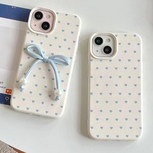 Phone / Bow Faux Case Decoration Leather Set Adhesive Heart