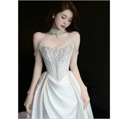 A-Line Off-Shoulder Evening Gown Rhinestone