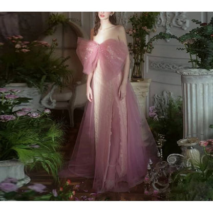 Bow Off-Shoulder A-Line Evening Gown