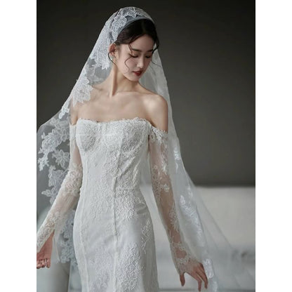 Off-Shoulder Long Sleeve Mermaid Lace Wedding Gown