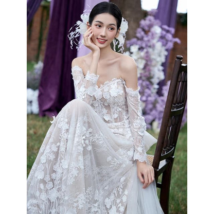 Gown Off-Shoulder Long-Sleeve Lace Wedding A-Line