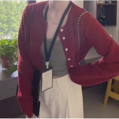 Round Neck Cropped Cardigan