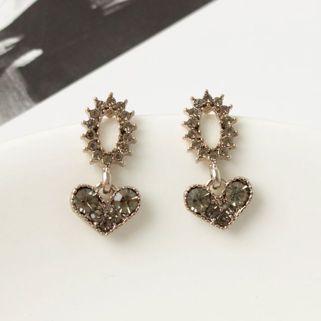 Flower Heart Rhinestone Alloy Drop Earring