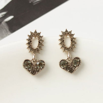 Flower Heart Rhinestone Alloy Drop Earring