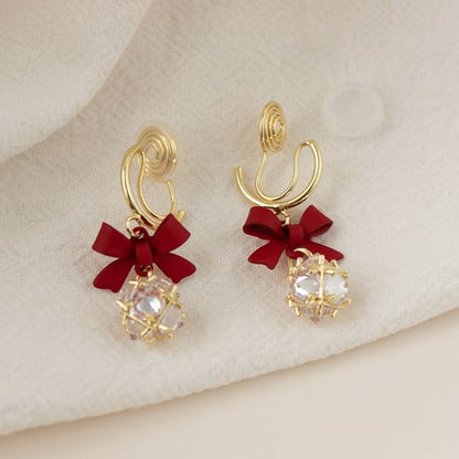 Caged Rhinestone Bow Alloy Dangle Earring