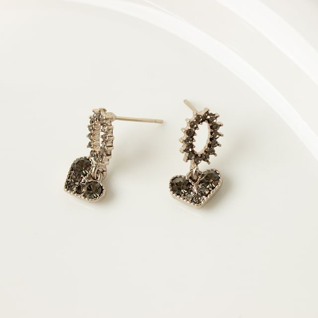 Flower Heart Rhinestone Alloy Drop Earring