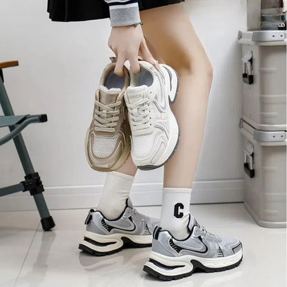 Mesh Panel Lace-Up Platform Sneakers
