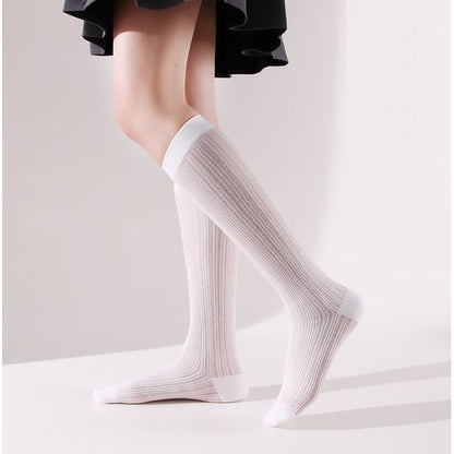 Plain Perforated Knee High Socks