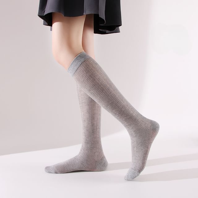 Plain Perforated Knee High Socks